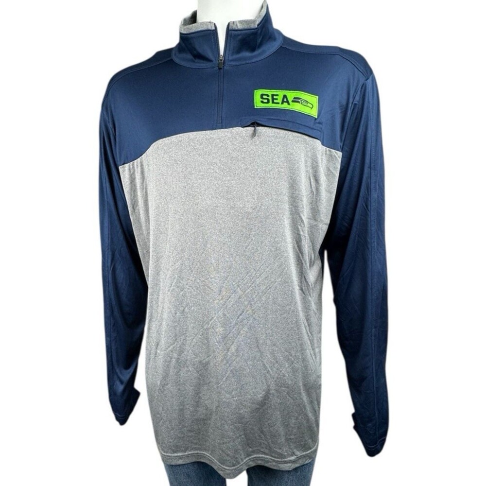 Seattle Seahawks Mens 2XL Pullover Shirt Gray NFL Team Apparel 1/4 Zip XXL New